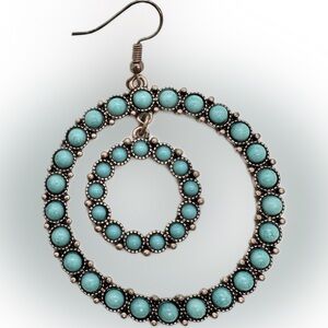 Fossil Copper and Faux Turquoise Hoops